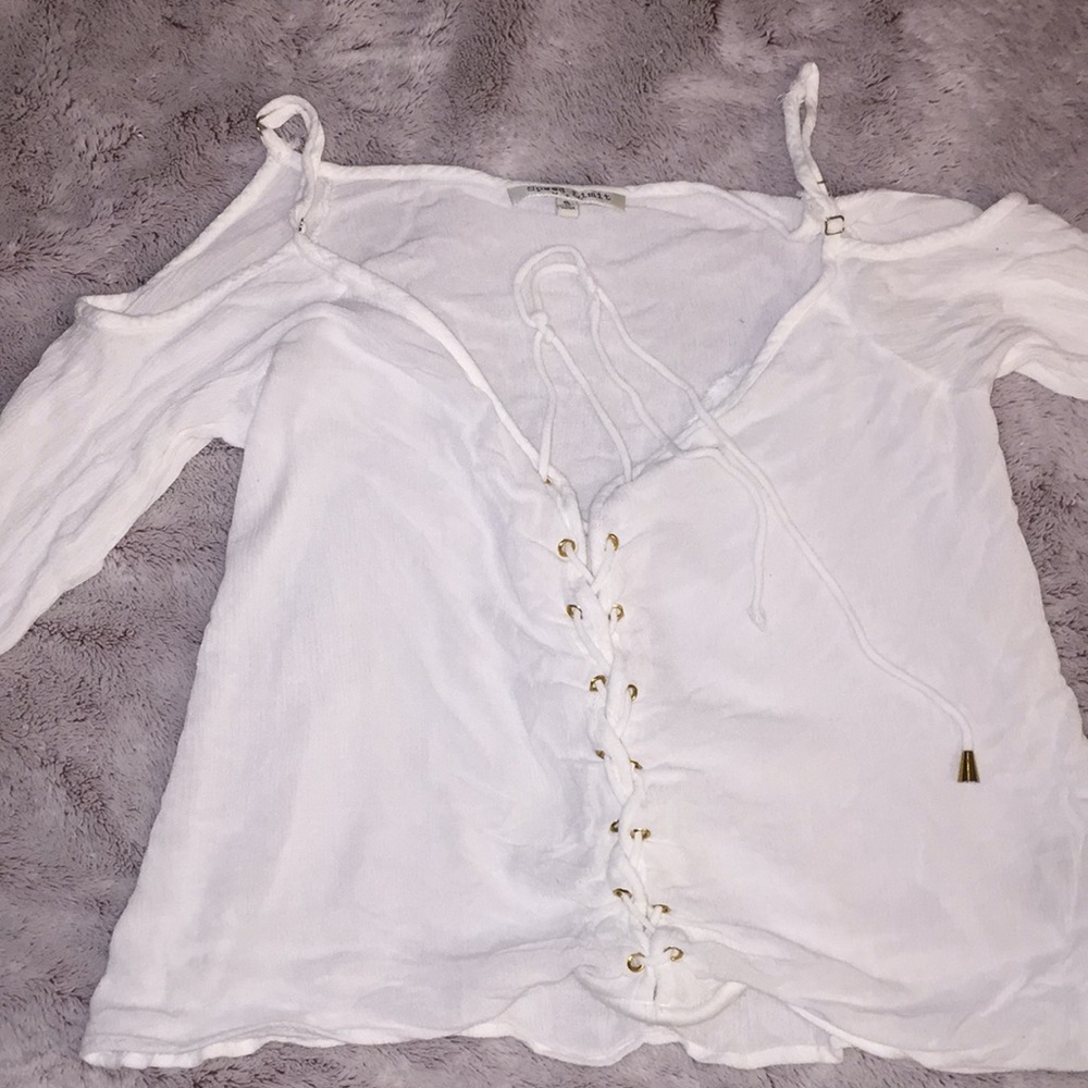 White lace up blouse